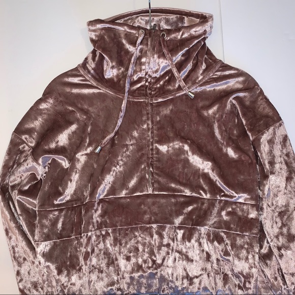 Frank & Oak pink crushed velvet top quarter zip size M soft shiny sweater shirt - Picture 6 of 8
